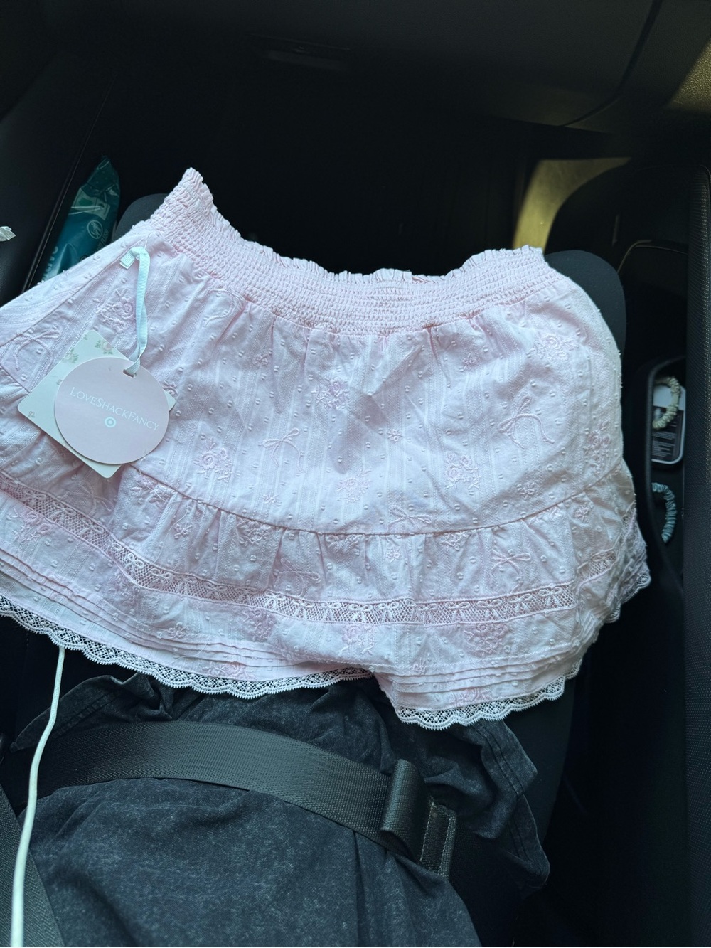 LoveShackFancy Pink Eyelet Ruffled girl skirt